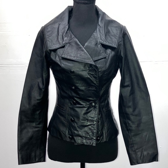 Vintage Jackets & Blazers - Black Leather double breasted jacket